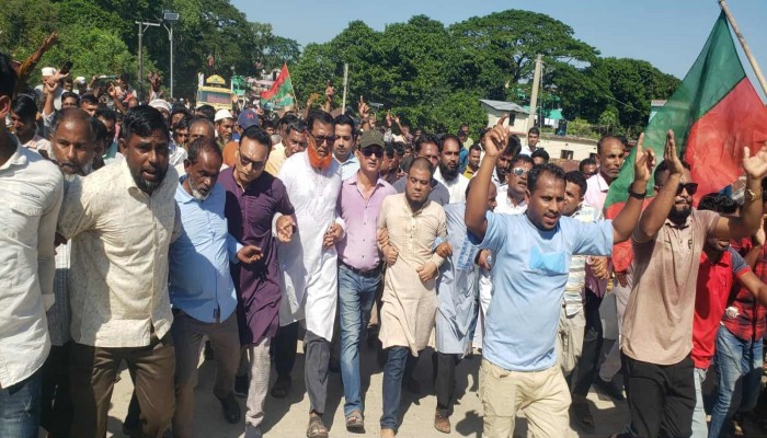 দিরাইয়ে বিএনপি নেতা মাসুক চৌধুরীর নেতৃত্বে মিছিল
