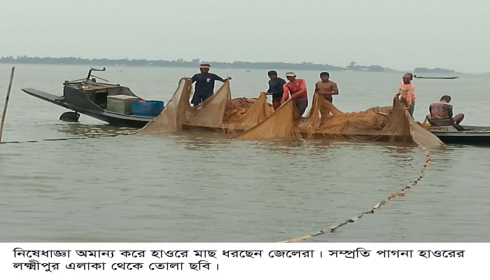 পেটের তাগিদে মাছ ধরছে জেলেরা