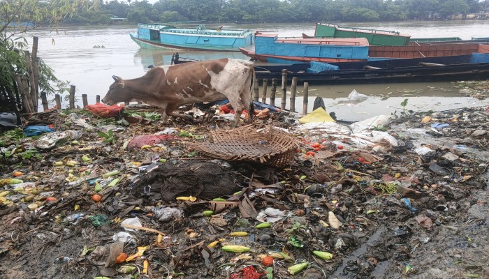 সুরমা নদীর পাড় যেন ময়লার ভাগাড়